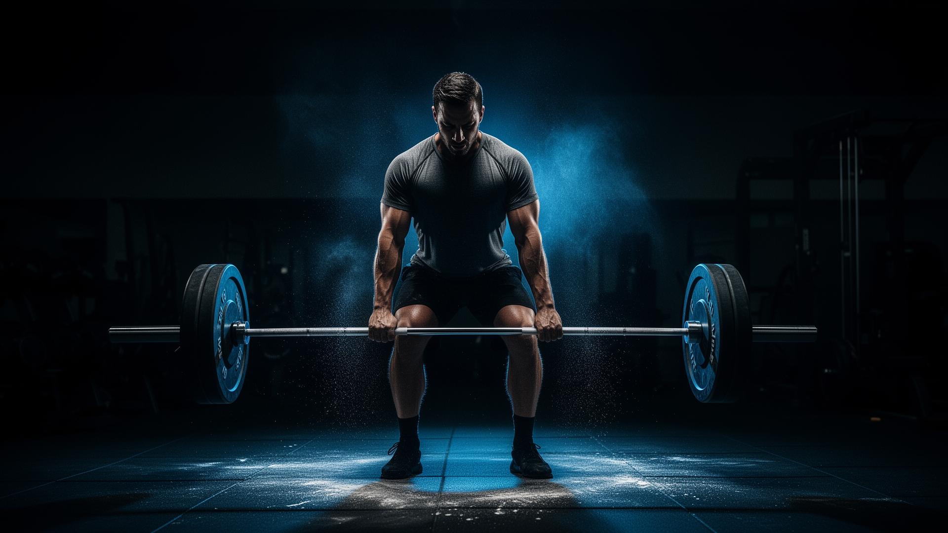 Athlete training under dramatic blue light